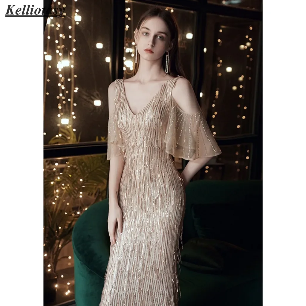 Kelliotasy Sexy Mermaid Celebrity Dresses Women Luxury With Beads And Stones Vneck Elegant Celebrity Party Dress MBYD0145