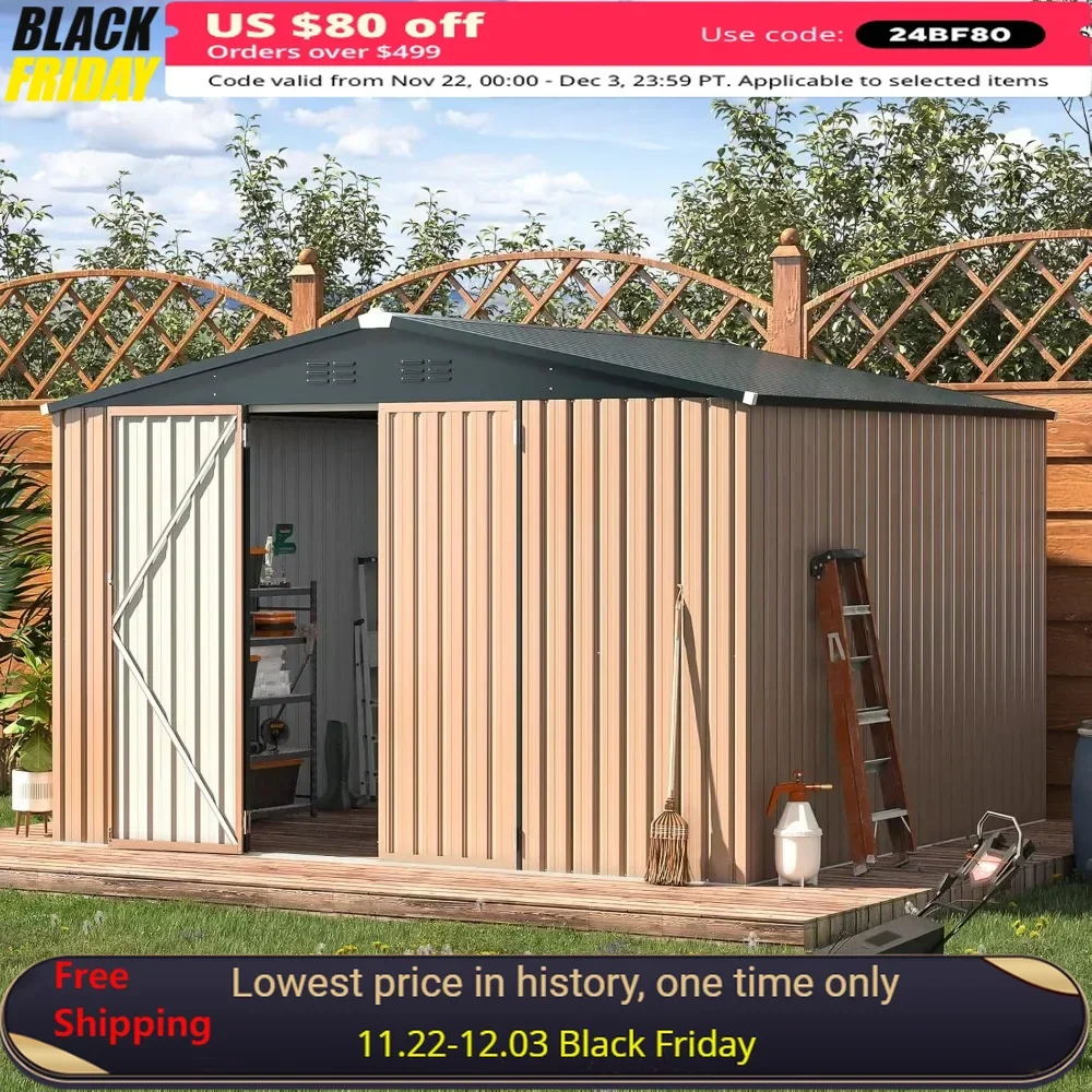 9' X 10' Metal Storage Large Shed with Lockable Doors, Sheds & Outdoor Storage Clearance Sheds, Utility and Tool Storage Shed