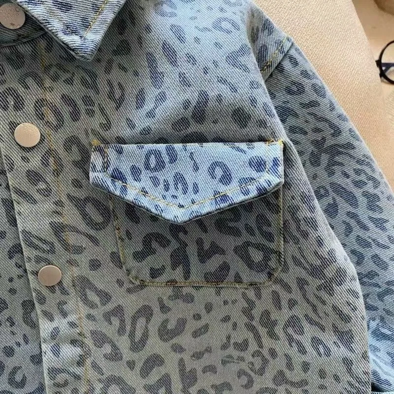 스팟 남아 셔츠, 상의, 재킷, 2025 신제품, 블루 레오파드 프린트 야외 아동 선물 의류, 2-7T 의류