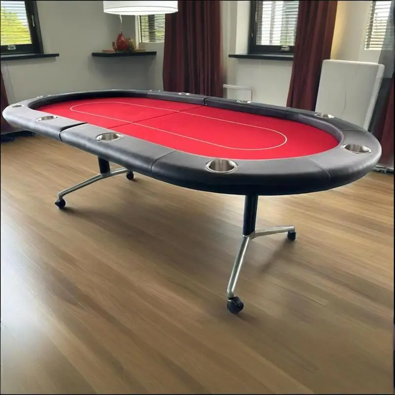 

94" Foldable Poker Table for 10 Players, Red Color, Ideal for Game Nights and Tournaments
