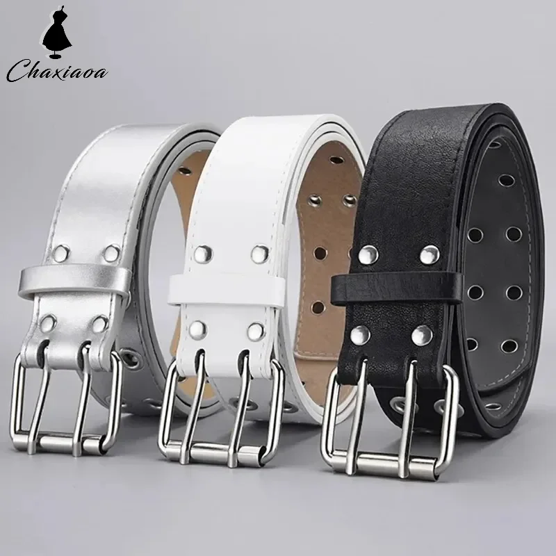 110cm Women's Belt Trend Simple Double Hole Men Belt Punk Hip Hop Rock Style Subculture Y2k Belt Punch Free Belt for Unisex