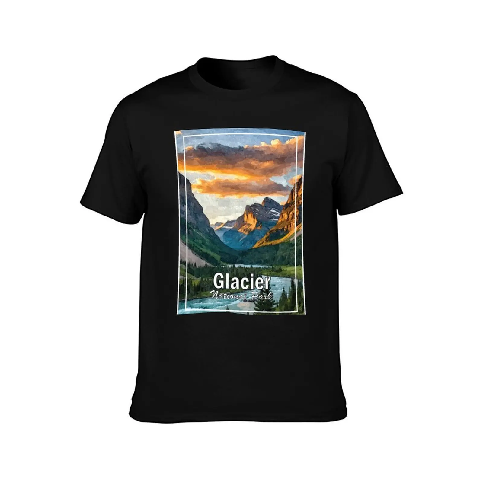 Glacier National Park, Montana, USA T-Shirt, Summer Casual Cotton Tee, Oversized Streetwear Tops, Vintage Graphic Print