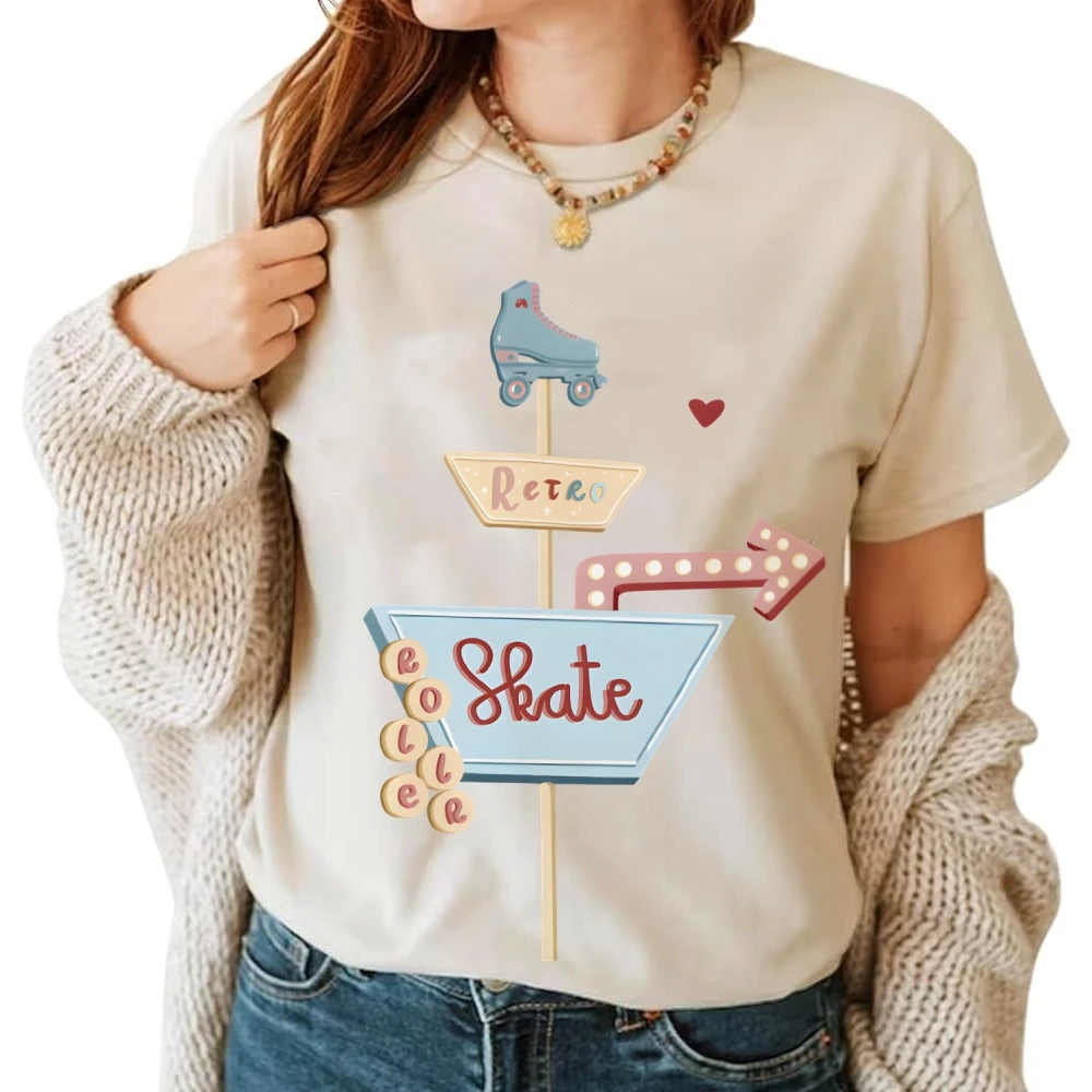 グラフィック Tシャツレトロスケート Tシャツ綿 100% 高品質オーバーサイズカラフルな Tシャツローラースケートプリントヴィンテージ Y2K 雰囲気