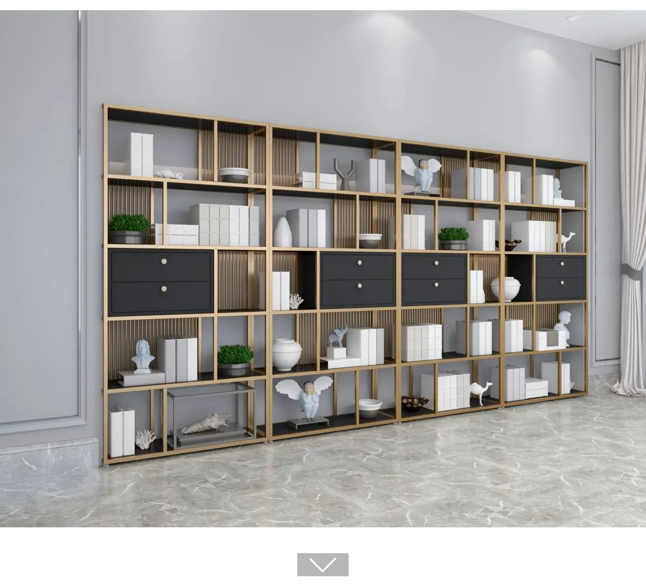 

Nordic light luxury wrought iron storage floor study multi-layer storage bookshelf office with drawer display shelf