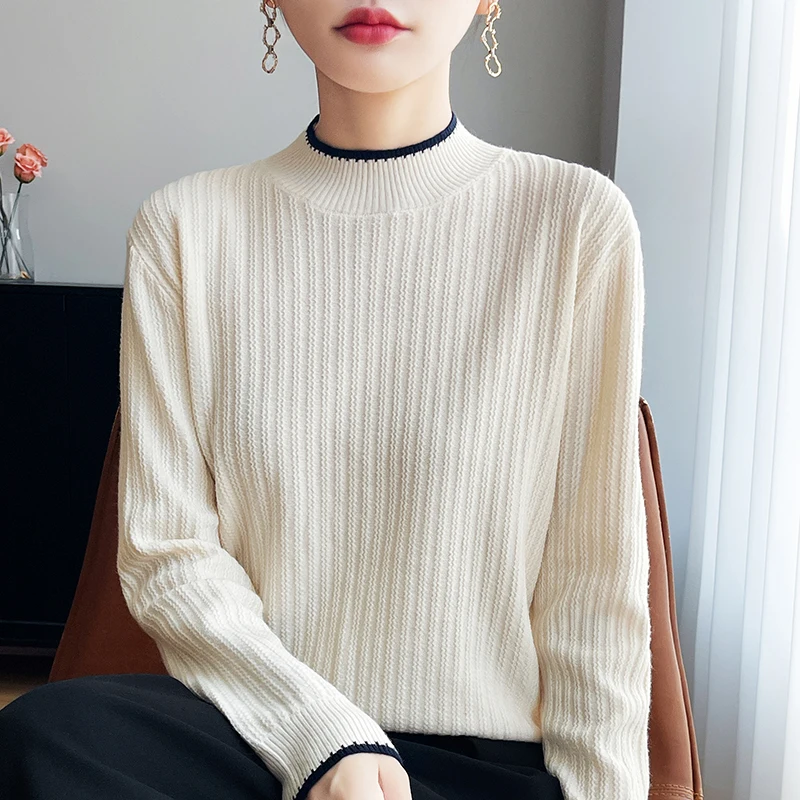 

New Autumn And Winter Knitted Pullover Sweater, A Fashionable And Comfortable Solid-Color Long-Sleeved Women's Top-SMY229
