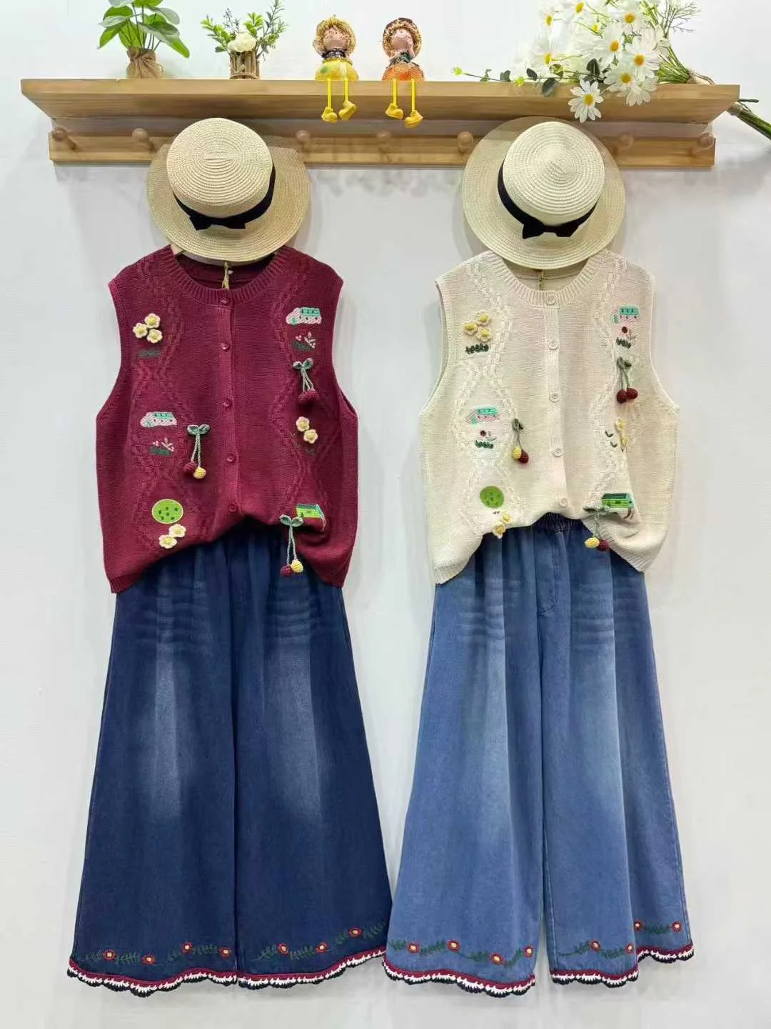 

Enianechu Winter Woman Clothes Mori Girl Japan Fashiion Sweet Knit Sweater Vest Handmade Flower Embrodier Women's Warm Vest