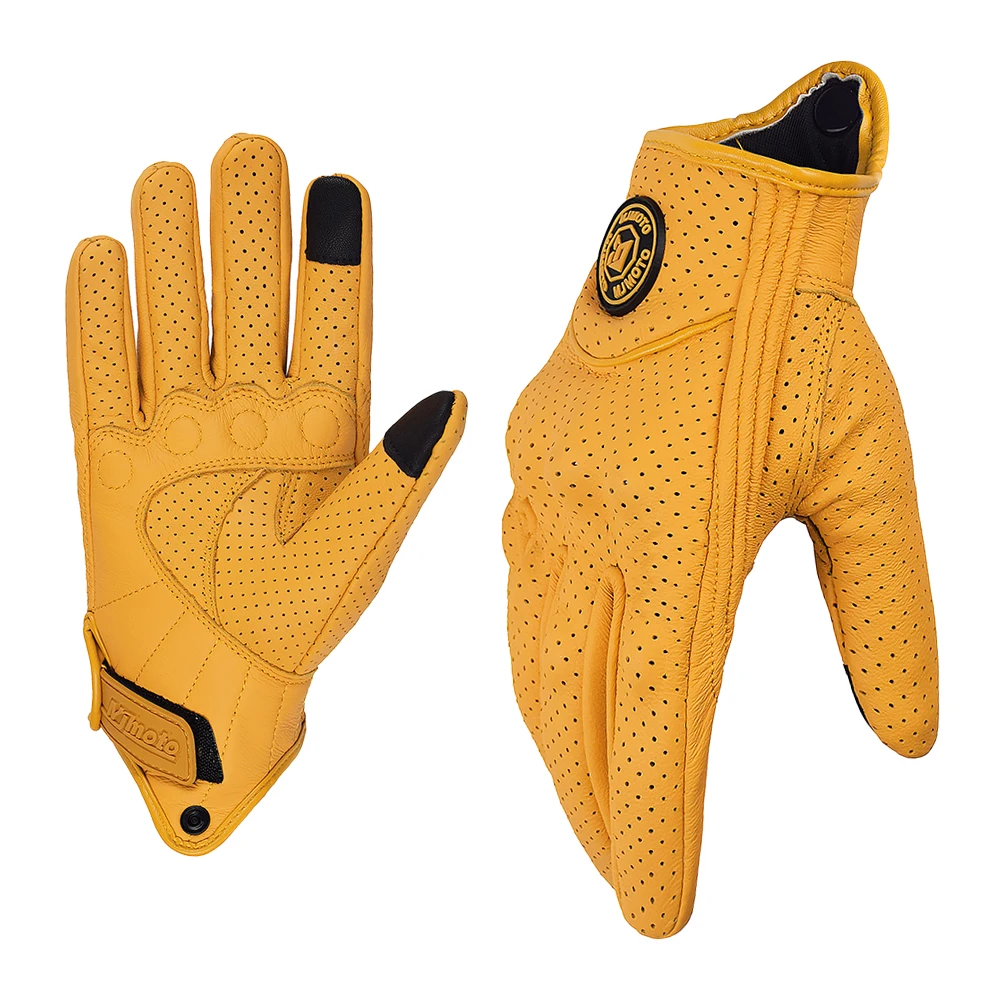

Vintage Yellow Motorcycle Gloves Men's Leather Black Glove Moto Racing Glove Bicycle Cycling Motorbike Riding Glove Breathable