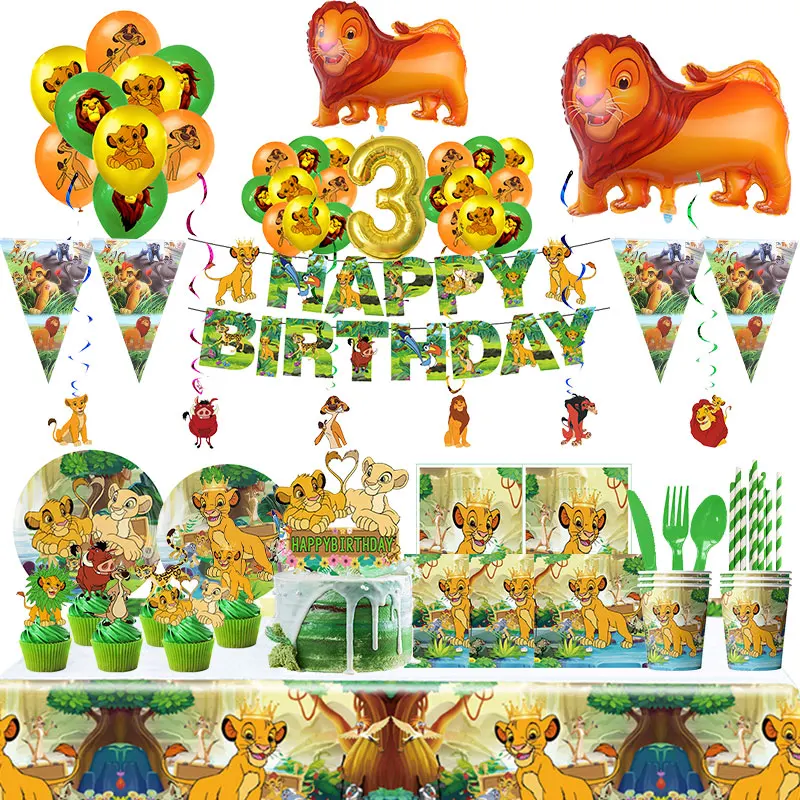 Disney Lion King Birthday Party Decorations Aluminum Film Balloon Disposable Tableware Backdrop Baby Shower Party Supplies