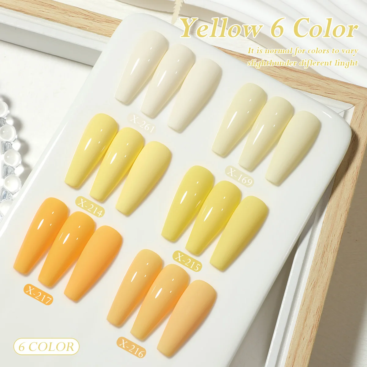 ชุดทำเล็บเจลยูวีแอลอีดี XEIJAYI ขวดเล็กสีขาว โทนสีเหลือง 6 ชิ้น/ชุด--ชุดทำเล็บเจลสำหรับแช่ตัว ออกแบบลายเล็บ ของขวัญสำหรับผู้หญิง