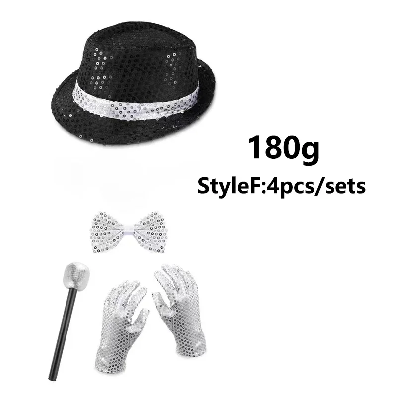 2026 Jackson-Style Pailletten-Hut-Krawatte-Handschuh-Set Funkelndes Disco-Kostüm für Kinder Tanzparty Halloween Bühnenauftritt Cosplay-Outfit – Detail 3