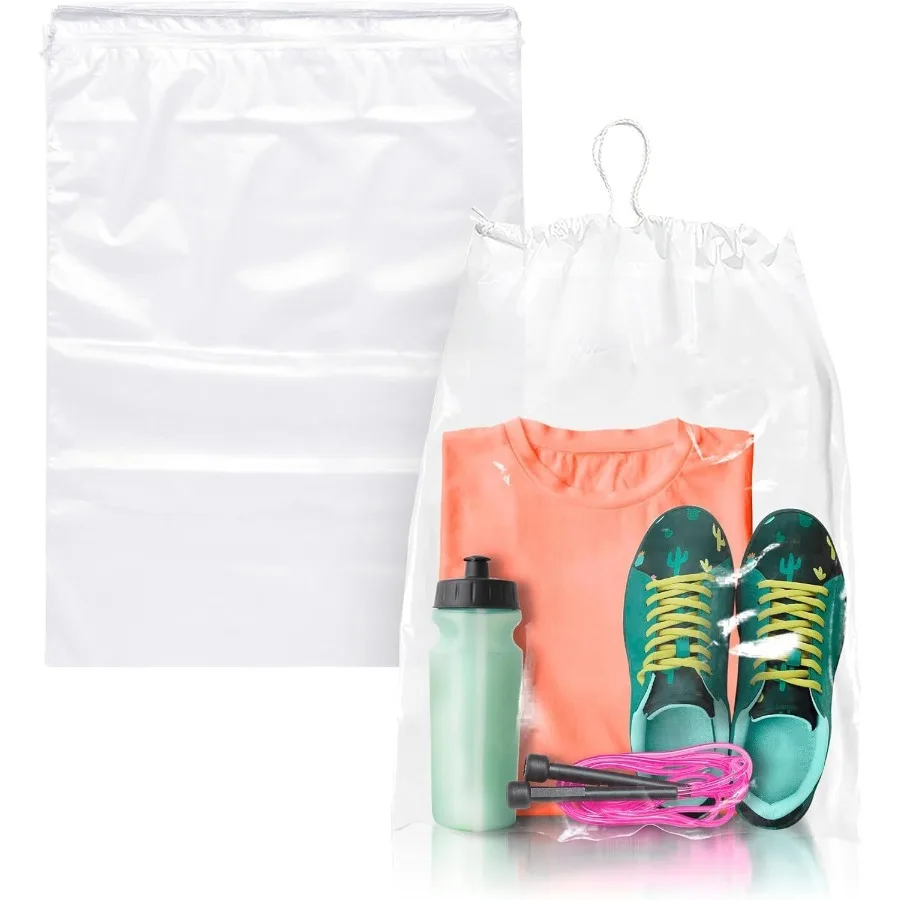 

Clear Drawstring Travel Bags for Shoes 12 x 16 Inches. Pack of 100 Waterproof Dust Bags for Shoes with Double Cn Drawstrings. 2