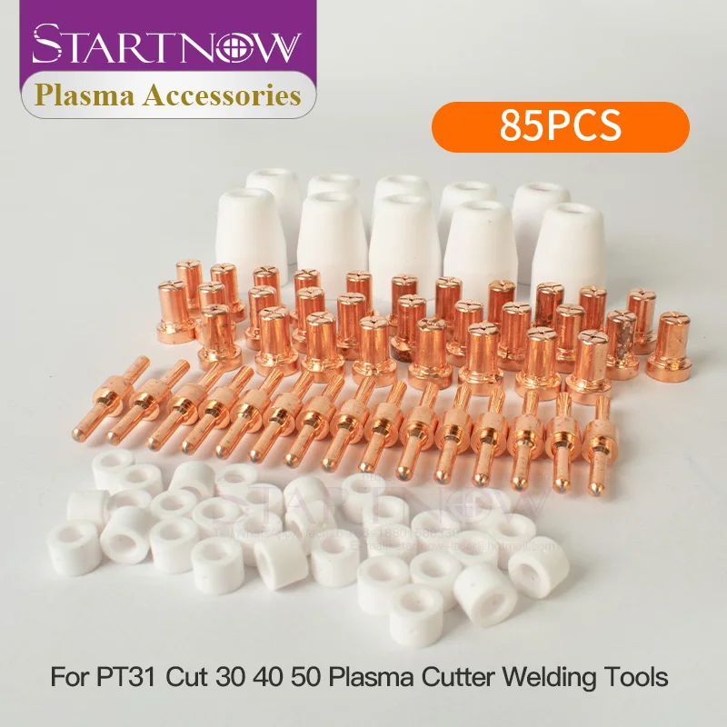 

Startnow 85/65PCS PT31 LG40 Plasma Torch Consumables Kit PT-31 CUtting Nozzles Shield Electrode Shunt CUT40 HYC45D PLC50D CUT50