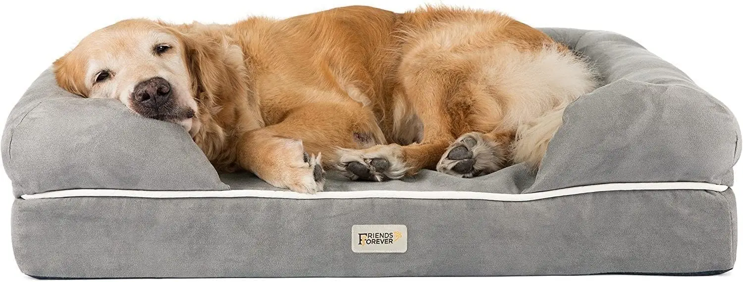 

X-Large Dog Bed, Orthopedic Dog Sofa Memory Foam Mattress, Calming Dog Couch Bed, Wall Rim Pillow, Water Resistant Liner