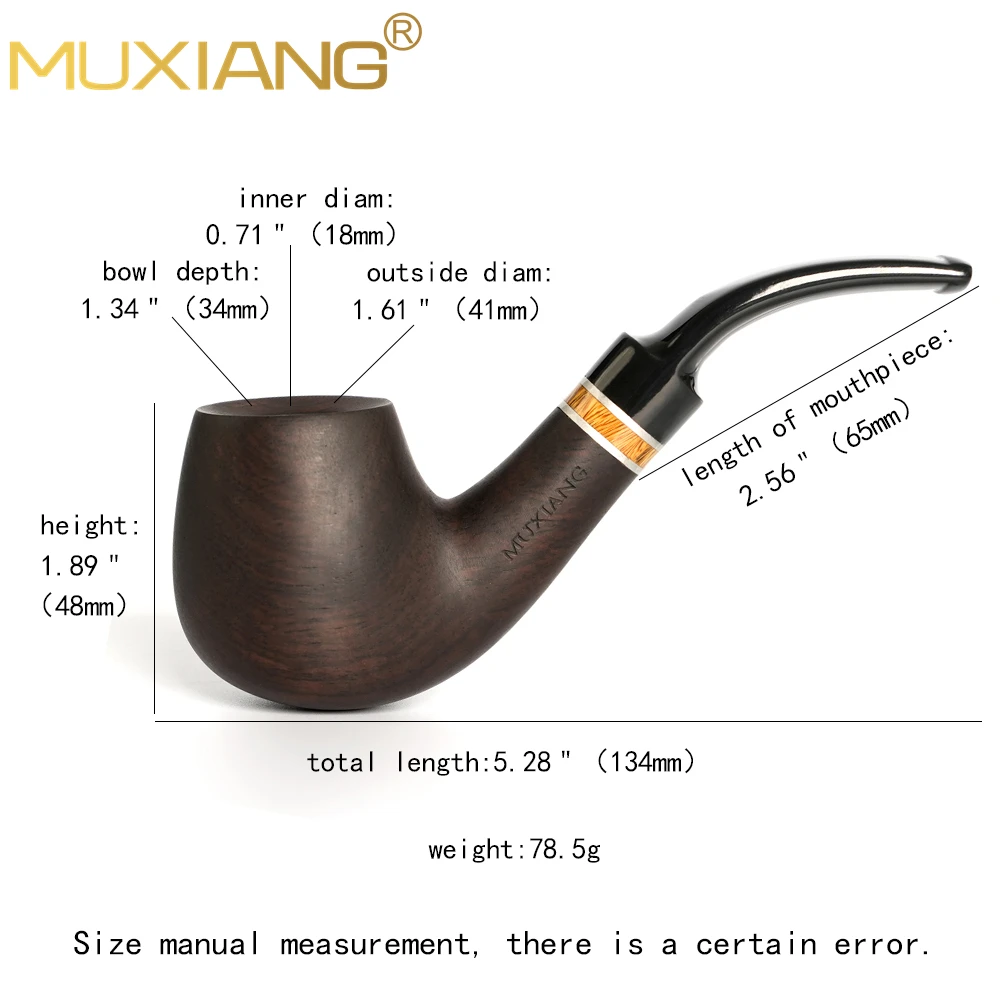 

MUXIANG small curved handle tobacco pipe for smoking beginners, Father's Day gift classic 9mm pipe channel black sandalwood bowl