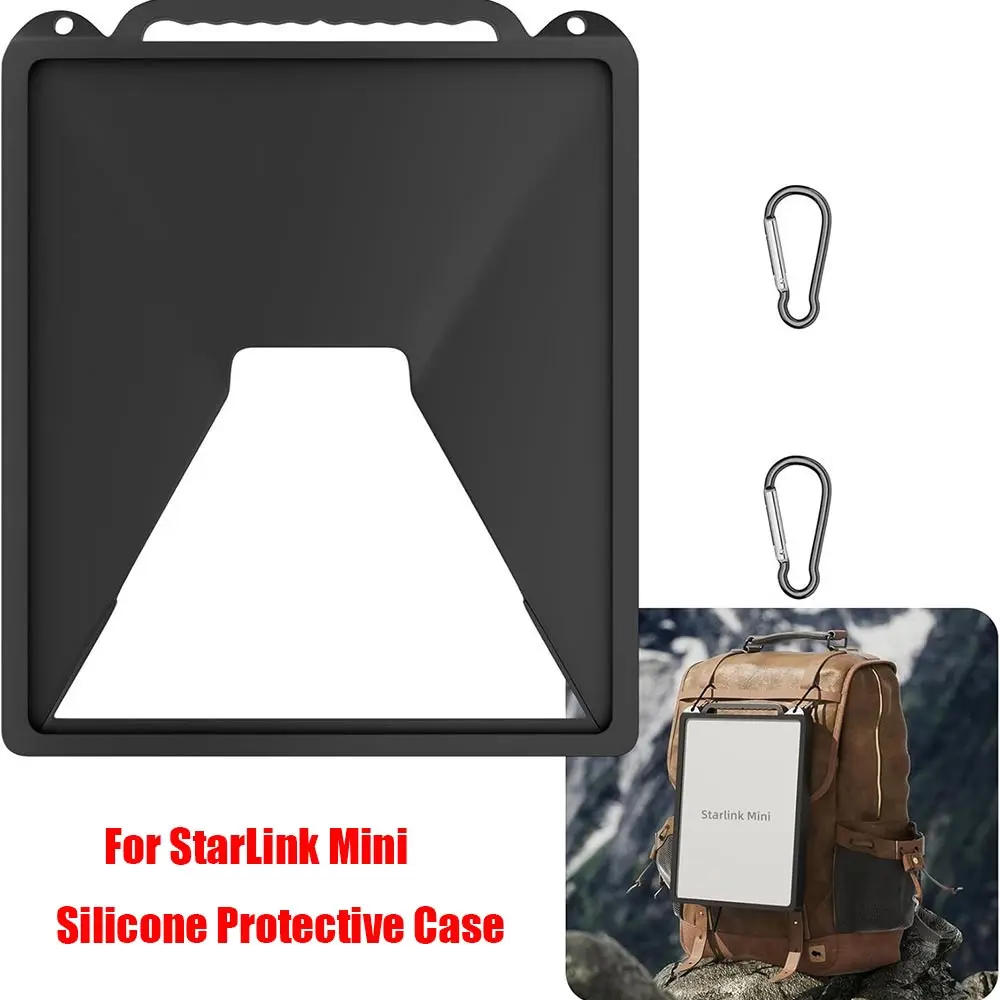 For StarLink Mini Silicone Protective Case with Carabiner Anti-Drop Scratch-Resistant Space-X Mini Full Coverage Protective Case