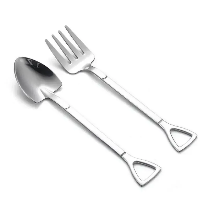 New Creative Shovel Shape Spoon Fork Stainless Steel Tableware New Shovel Spoon Fork Children Fork Eating Spoon