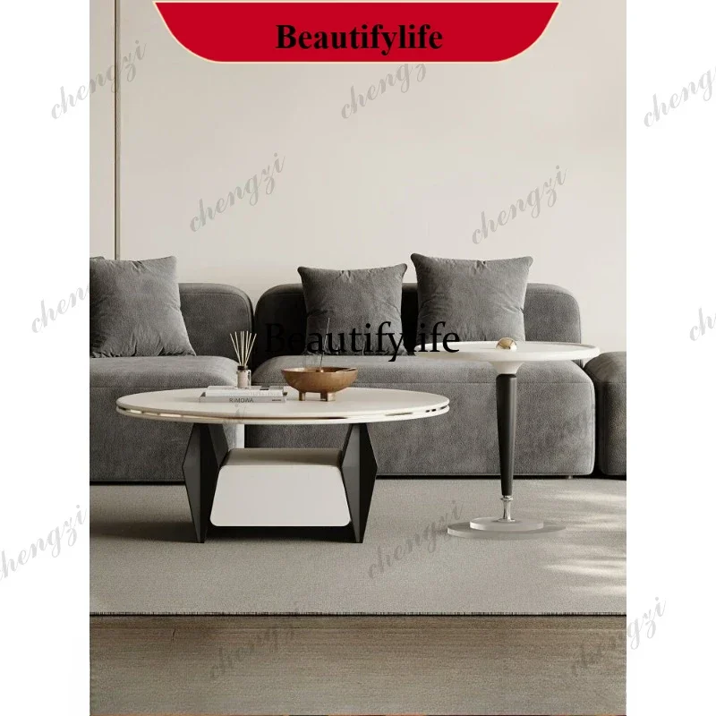 Italian-style light luxury coffee table, living room home design, floating round storage coffee table d178