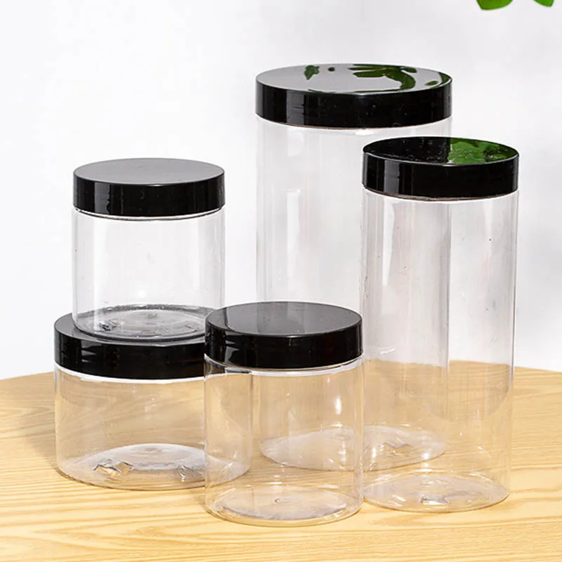 3Pcs Clear Empty Jar With Lid Round Plastic Jars For Packaging Cookies Candy Food Grade Sealed Tank Kitchen Storage Containers