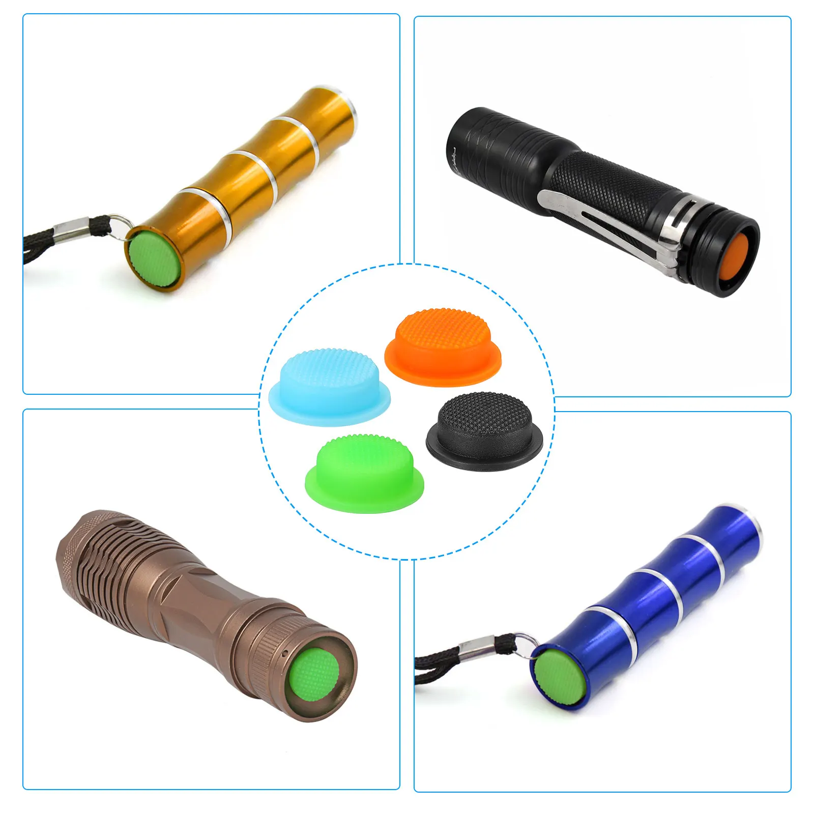 4/6/10Pcs 12.5/14.5/16mm Tail Switch Button Cap Soft Silicone Boot Cover LED Flashlight Switch Cap Rubber Pad for Electric Torch