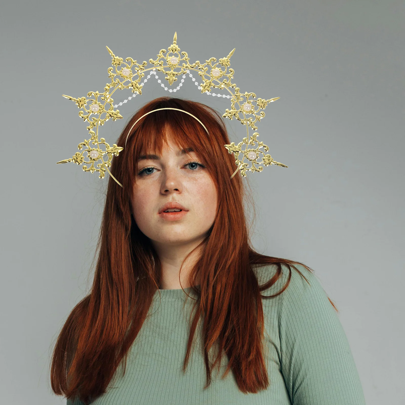 

Gothic Lolita Headband Gold Crown Goddess Headdress Accessory for Women Halloween Costume Party Wedding Headband