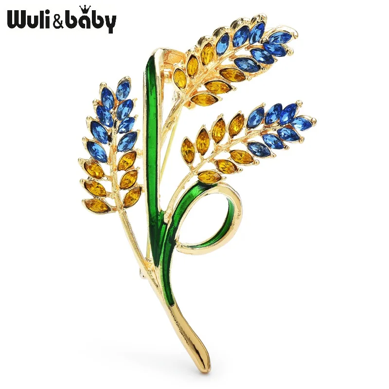 Wuli&baby Ukrainian Blue and Yellow Wheat Brooch