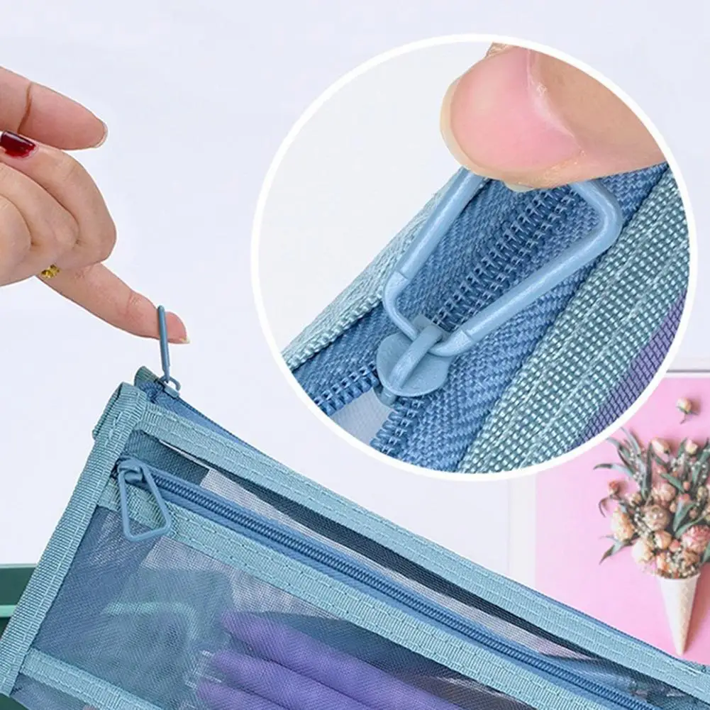 Fine ตาข่ายดินสอกระเป๋า Double-Layer ตาข่ายดินสอพร้อมซิปกระเป๋าเก็บเครื่องเขียนสําหรับอุปกรณ์สํานักงาน Travel แต่งหน้า