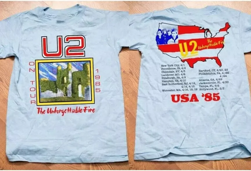 Camisa U2 On Tour 1985, camiseta U2 Unforgettable Fire 1985 USA Tour