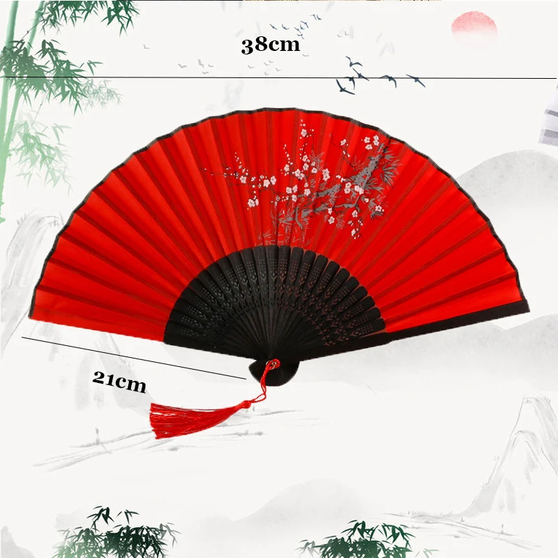 Handheld Folding Fans Chinese Retro Style Handheld Folding Fans Bamboo Basket Silk Fans and Elegant Tassels for Dance Party
