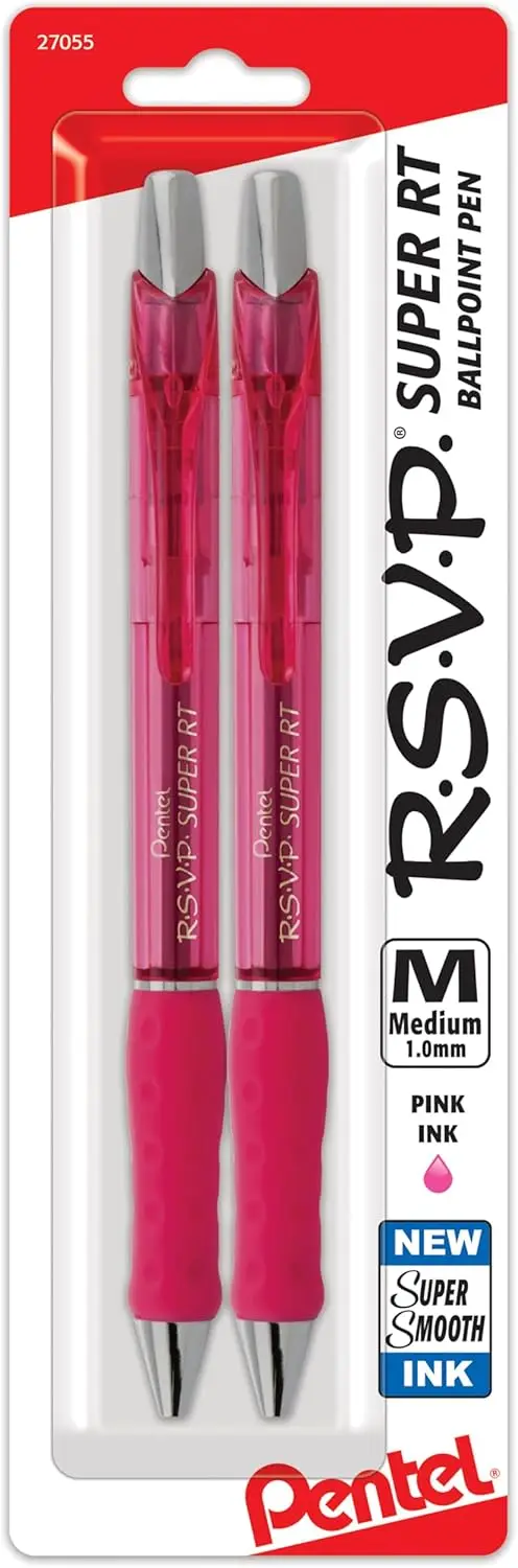 

Smooth 1.0mm Medium Point Ballpoint Pen, Pink Ink, Pack of 2 - Super RT