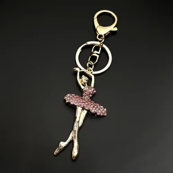 Ballet Dancer Keychain Pink Rhinestone Ballerina Key Chains Souvenir Gifts for Women Girls Jewelry Gift llaveros K9232S01