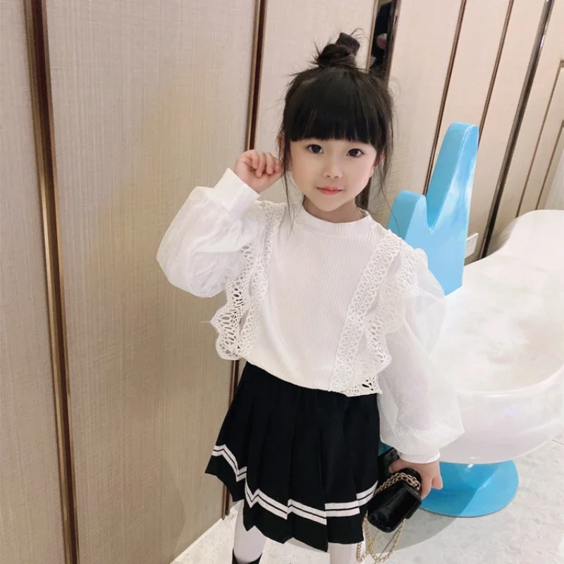 

Bubble Sleeve Princess Blouse T-shirt 2024 Kids Clothes Girls Bottoming Shirt Cotton Spring Autumn New Children's Long-sleeved