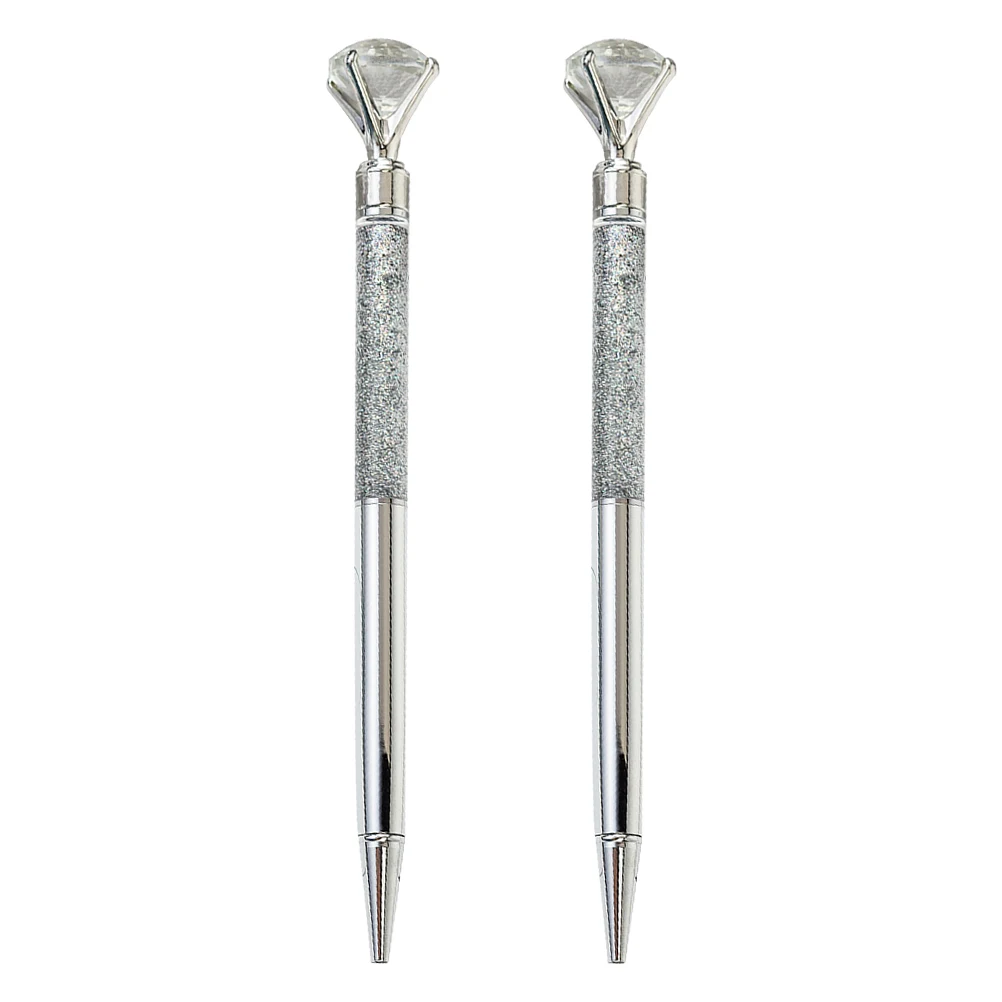 

2pcs Metal Roller Ball Pens Sparkling Crystal Diamond Decoration Smooth Writing Comfortable Grip Wear Resistant Office
