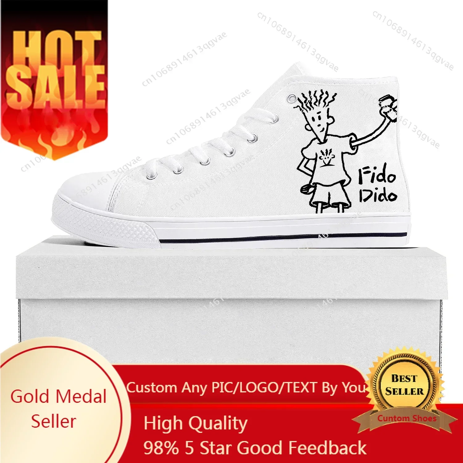 

Fido Dido Fashion High Top Sneakers Mens Womens Canvas Sneaker Casual Couple Shoes Custom Made Shoe White