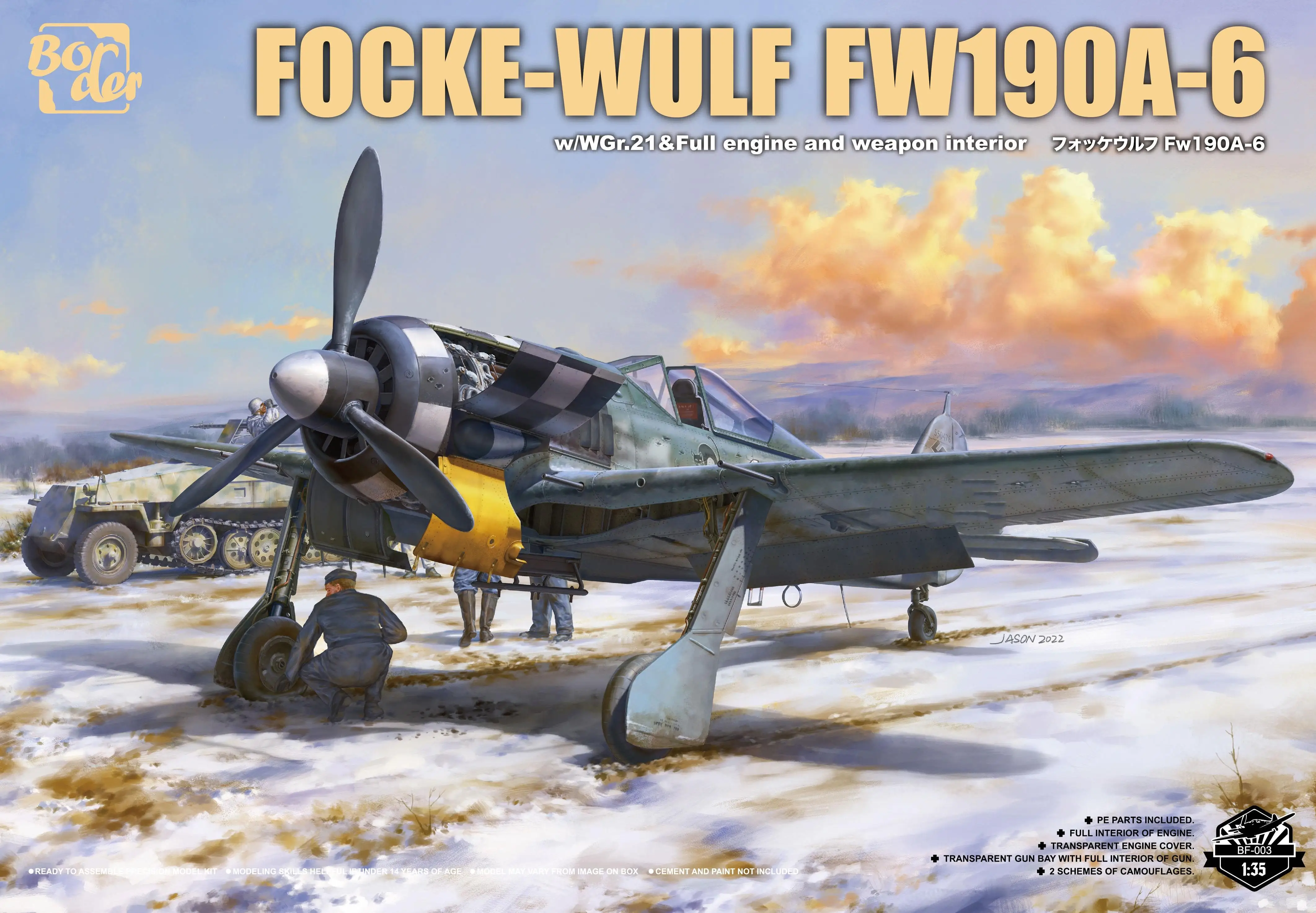 Focke-wulf BF-003 w/WGr.21, borde FW190A-6 a escala 1/35, motor completo e Interior de armas