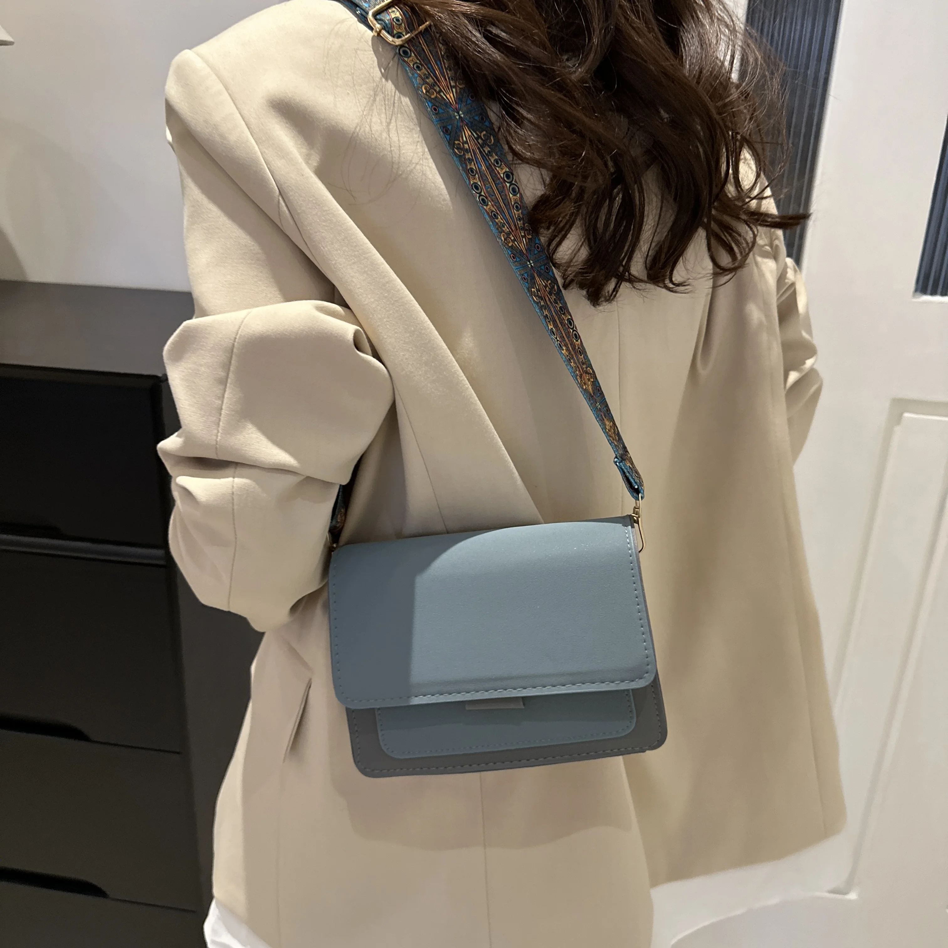 Fashion Casual Ladies Handbag PU Wear-resitant Women Crossbody Bag Color Contrast Flap Women Shoulder Bag For commute Outings