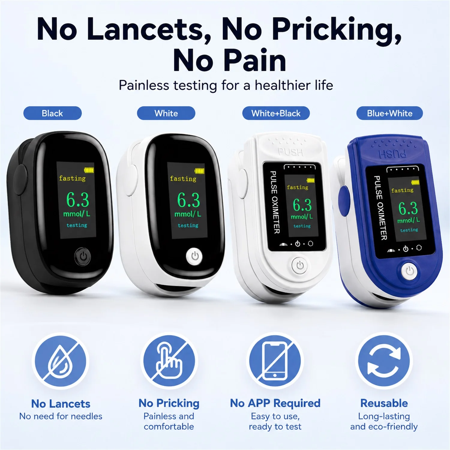 2‑in‑1 Non‑Invasive Blood Glucose Meter Pulse Oximeter, No Need Prick,SpO2 Heart Rate Monitor,OLED Screen Health Detector