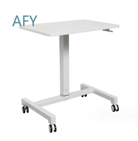 Modern Design Mobile Desk Overbed Laptop Table Computer Cart with Lockable Wheels Gas-Spring Height Adjustable Sit to Stand