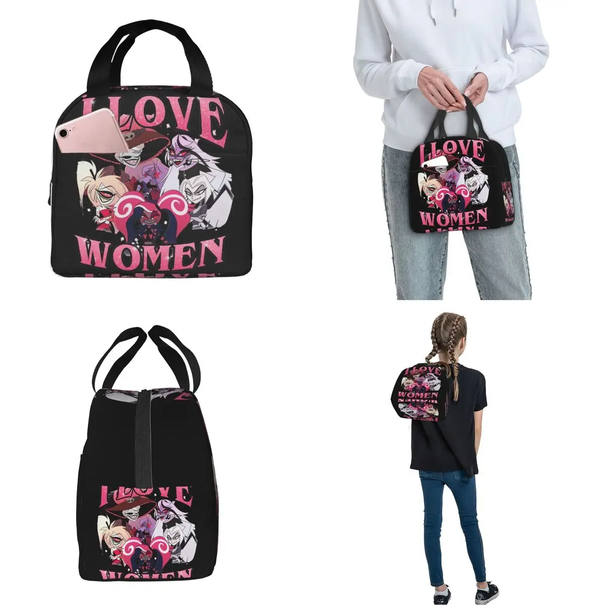 Lunch Bags for Men Women Hazbin Hotels Bootleg Thermal Cooler Bag Portable Picnic Work I Love Women Oxford Tote Food Storage Bag