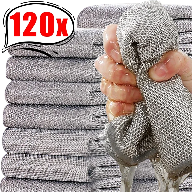 120/1PCS Double Sides Steel Wire Cloths Thickened Kitchen Pot Pan Dishwashing Scouring Pads Cleaning Cloths Towel Clean Tools