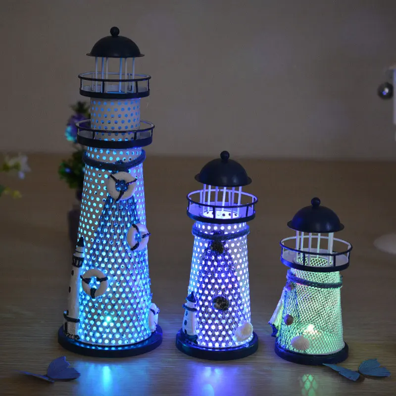 Mediterranean Style Iron Lighthouse Nautical Wedding Decoration Crafts Suitable for  Room