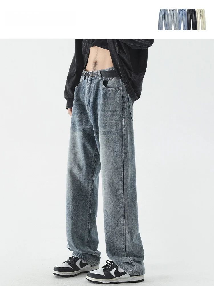 

Мужские джинсы прямого кроя в стиле хип-хоп, винтажные, свободные, широкие, длинные брюки, модные, брендовые, молодежные, осенние, обычные, тонкие