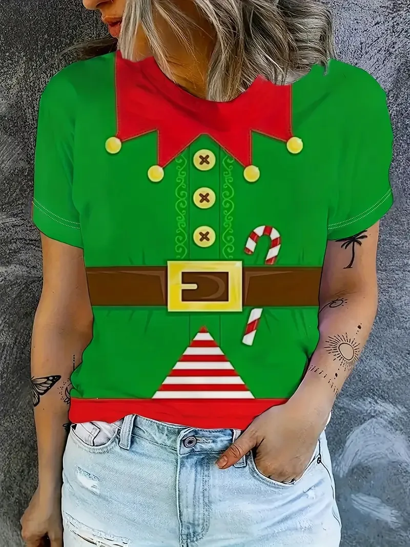 

Christmas Women Casual T Shirt Cartoon Snowman Reindeer Christmas Tree Print Female Short Sleeve Casual Daily T-Shirt Women tops