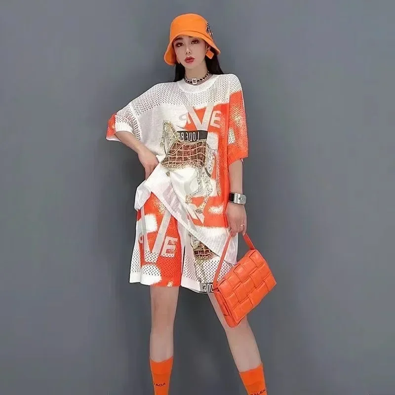 2026 Two Piece Sets Womens Outfits Cartoon Diamonds Tracksuit Hollow Out Short Sete Casual Knitting Ensemble Femme 2 Pièces été