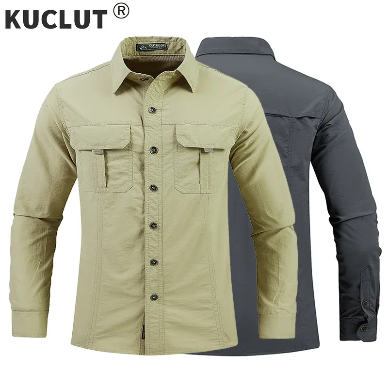 Men Summer Tactical Long Sleeved Shirts US Hot Outdoor Multi-pocket Army Green Waterproof Military Camping Fishing Cargo Shirts