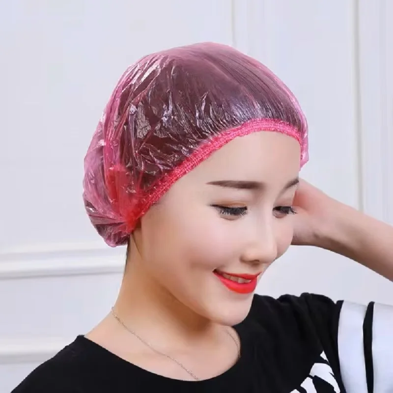 100 Pieces/set Shower Cap Bathroom Accessories Miss Sauna Hat Water Proof Pink Bath Spa Salon Hotel Hair Dye Bathroom Supplies