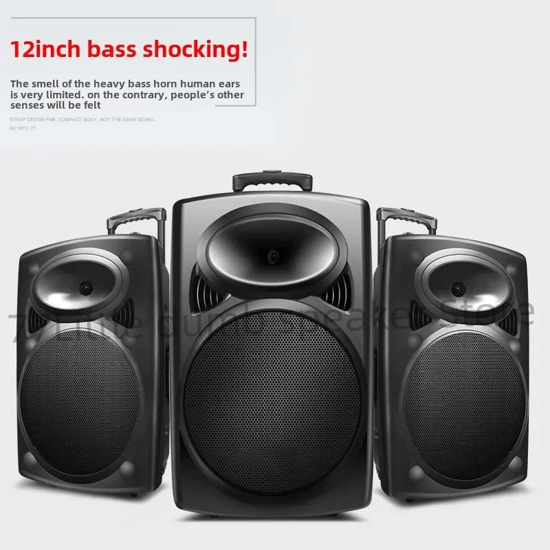

12 inch outdoor multifunctional Bluetooth speaker with wireless microphone and pull rod, portable karaoke support recording/USB