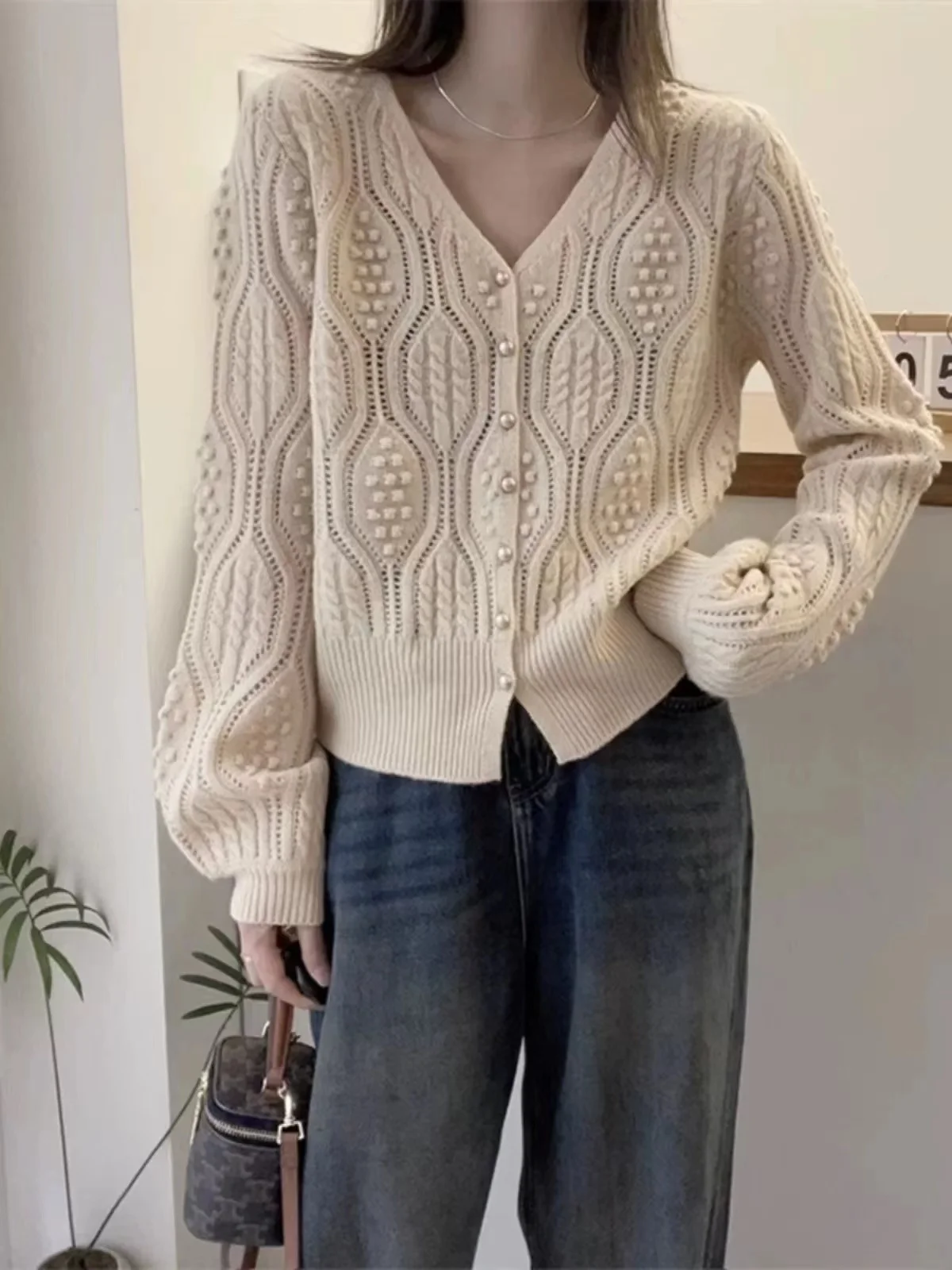 

FRSEUCAG Лидер продаж, новый 100-шерстяной кардиган, женский свитер, однотонный вязаный модный женский короткий свитер с v-образным вырезом