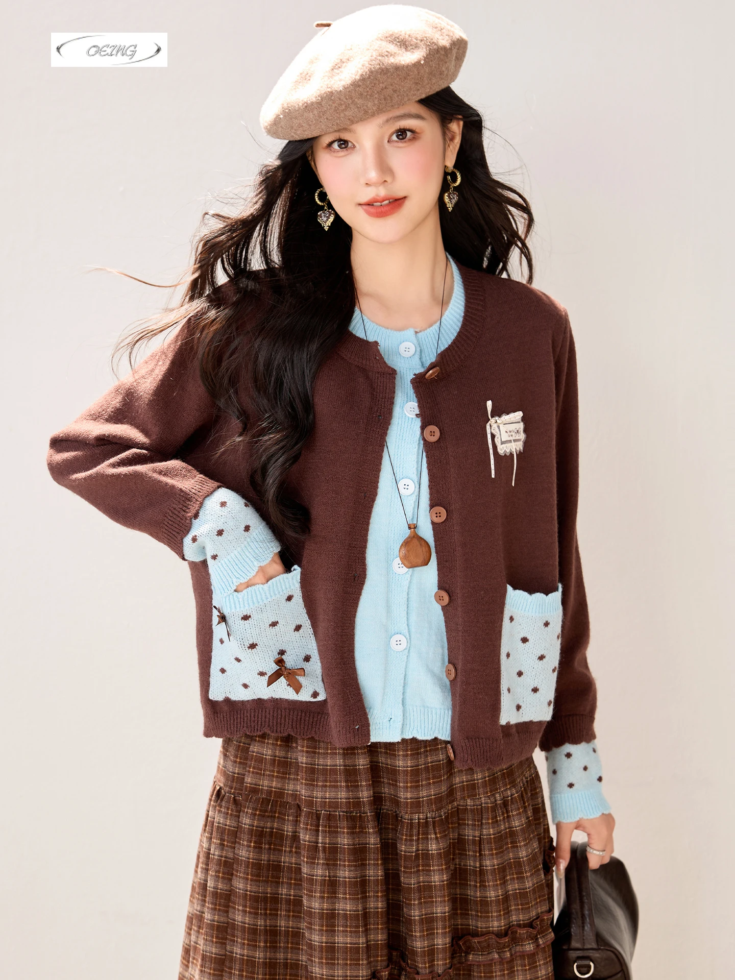 

Women Fashion False Two-piece Spliced Long Sleeve Cardigan Coat Autumn Winter Elegant Loose Long Sleeve Knitwear Jacket 6069