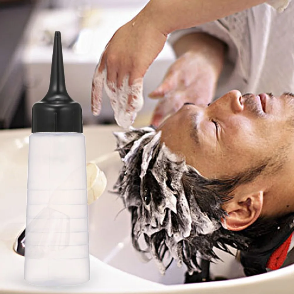 2PCS Black Slant Tip Hair Color Applicator Bottle Graduated Scale Pump Action Hair Dyeing Bottle 160ml Capacity