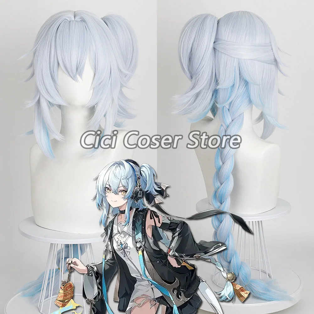 Peruka do cosplayu z gry Wuthering Waves, długa, warkoczowa, jasnoniebieska, syntetyczne włosy, damska, na Halloween, do odgrywania ról, odporna na ciepło.